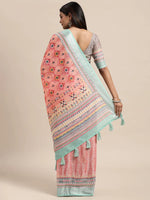 Load image into Gallery viewer, Linen Saree - Peach x Multicolour
