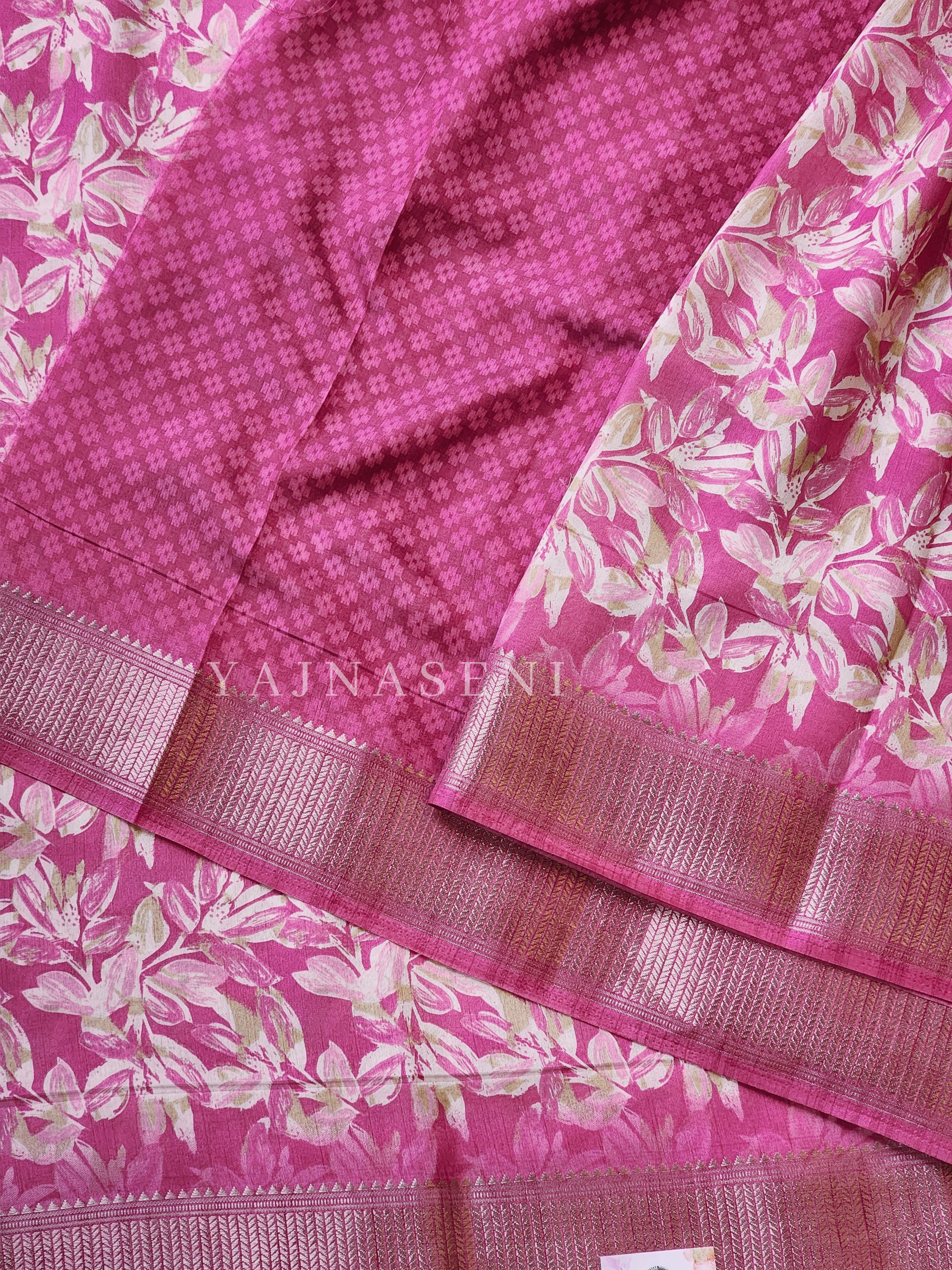 Floral Printed Saree - Sweet Pink