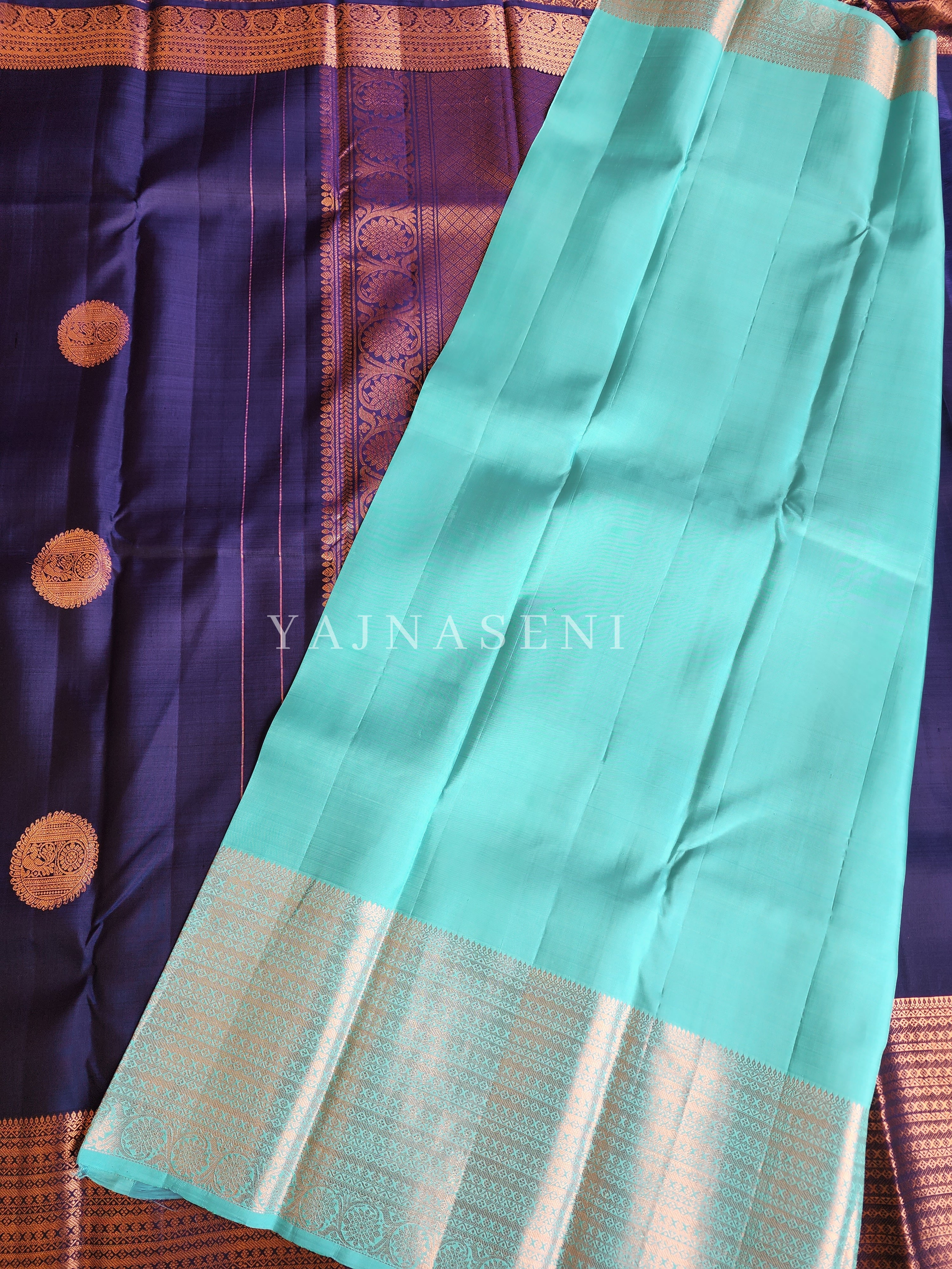 Sapphire - Pure Kanjivaram Silk Saree with Copper Zari