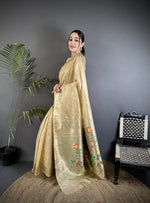 Load image into Gallery viewer, Tissue Semi Silk Saree x Paithani Inspired Motifs : Gold
