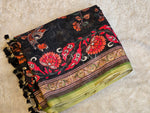 Load image into Gallery viewer, Linen Cotton x Kalamkari Print Saree - Black x Green
