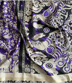 Load image into Gallery viewer, Maheshwari Blended Silk Cotton saree x Kalamkari : Purple x Cream x Black Border
