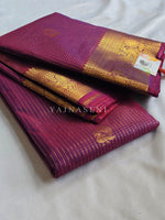 Load image into Gallery viewer, Vaira Oosi Checkered x Peacock Semi Silk Saree - Mulberry
