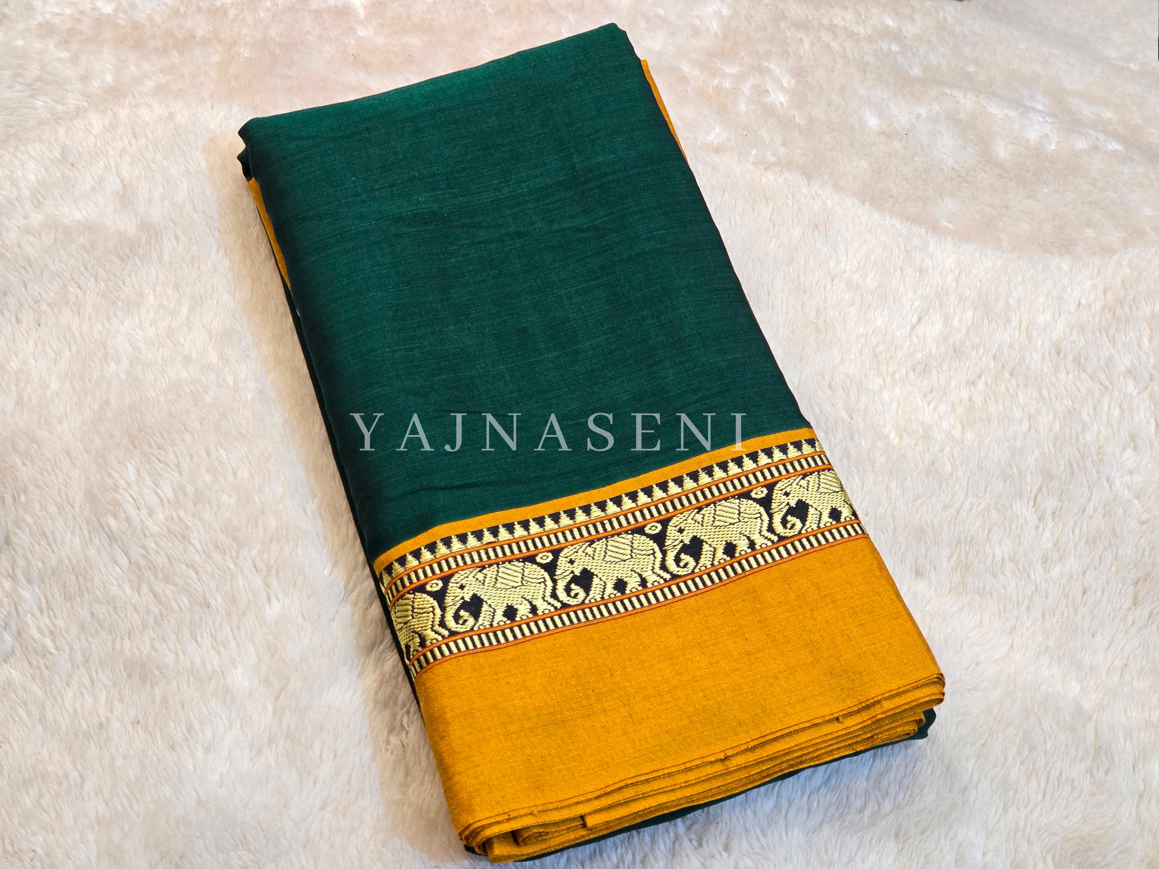 Narayanpet Mercerised Cotton Saree : Emerald x Mustard