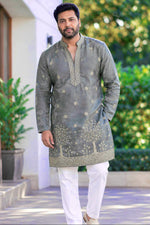 Load image into Gallery viewer, RAVI [S/36] - (Ash Blue) Men Mid Length Kurta Top
