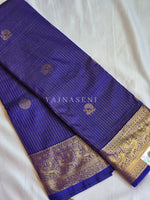 Load image into Gallery viewer, Vaira Oosi Checkered x Peacock Semi Silk Saree - Royal Blue
