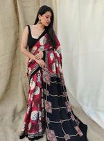 Load image into Gallery viewer, Printed Satin Saree - Pink Seduction
