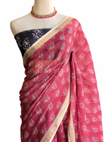Load image into Gallery viewer, Printed Linen Cotton Saree x Mudras - Dusky Red x Black
