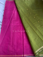 Load image into Gallery viewer, Maheswari Small Border Cotton Saree : Olive x Berry
