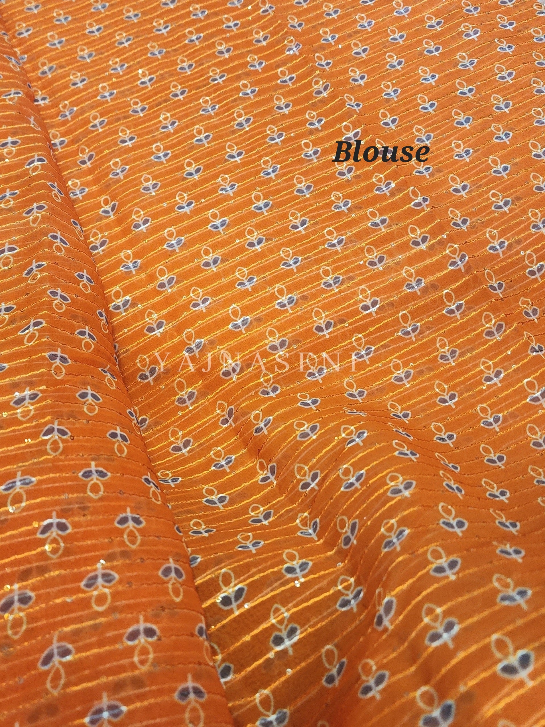 Sequins x Printed Georgette Saree - Orange
