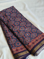 Load image into Gallery viewer, Aura Semi Silk x Ajrakh Prints x Mirrors : Dark Purple
