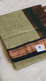 Load image into Gallery viewer, Kalyani Cotton Saree (checkered) - Copper Zari : Light Sage x Dark Green
