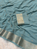 Load image into Gallery viewer, Chiffon Saree x Sequins x Small Border : Powder Blue
