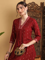 Load image into Gallery viewer, DAAKINI [XL/42] - Semi-Flared Kurti Dress (Maroon)
