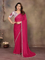 Load image into Gallery viewer, Chiffon Saree x Mirrors x Lace : Hot Pink
