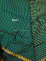 Load image into Gallery viewer, Rudracham Series : Kalyani Cotton Saree (checkered) - Gold Zari : Dark Green
