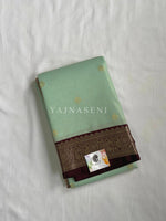 Load image into Gallery viewer, Kanchipuram Semi Silk Saree x Checkered - Cool Mint x Dark Brown
