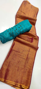 Tissue Saree - Copper x Turquoise