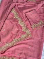 Load image into Gallery viewer, Chiffon saree x Embroidery x Pearls : Pink
