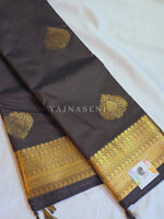 Load image into Gallery viewer, Soft Silk x Gold Zari Saree - Dark Brown
