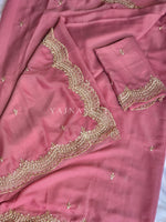 Load image into Gallery viewer, Chiffon saree x Embroidery x Pearls : Pink
