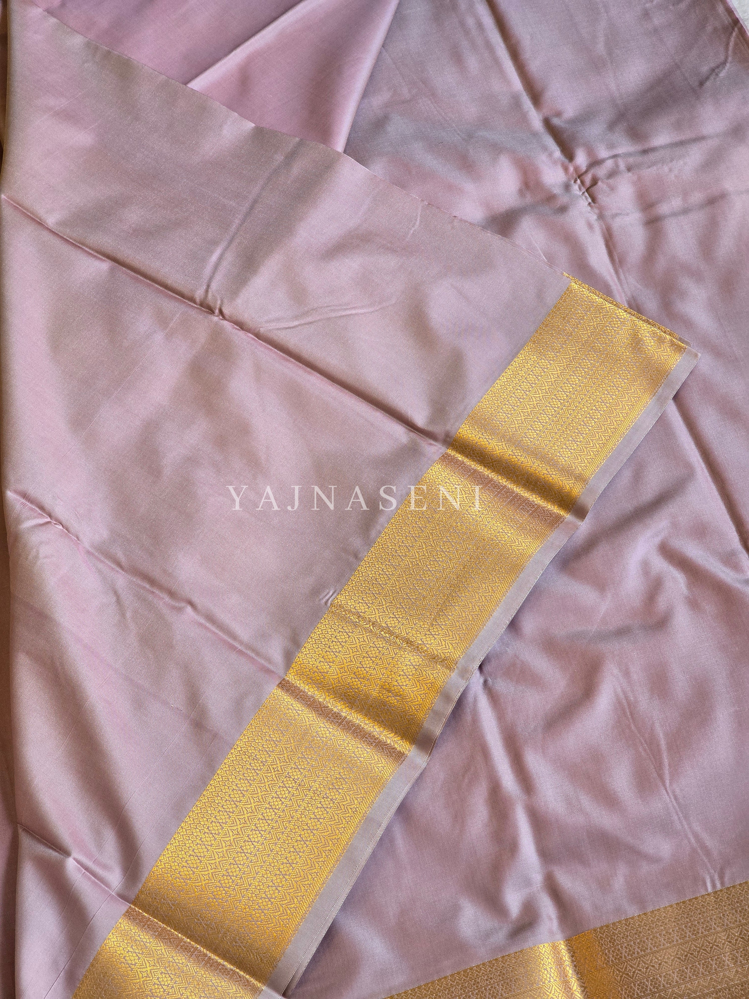 Minimalist Semi Silk Saree x Gold Zari - Blush