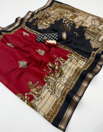 Load image into Gallery viewer, Mangalagiri Semi Silk Saree x Kalamkari Prints : Red x Black
