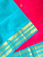 Load image into Gallery viewer, Handloom Kanchipuram Silk Cotton Saree x Korvai x Motifs : Hot Pink x Dark Turquoise
