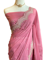 Load image into Gallery viewer, Chiffon saree x Embroidery x Pearls : Pink
