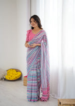 Load image into Gallery viewer, Printed Chiffon Saree x Mirrors : Bubblegum Swirls
