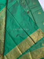 Load image into Gallery viewer, Vaira Oosi Checkered x Peacock Semi Silk Saree - Emerald
