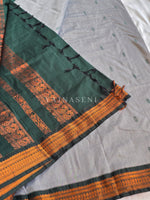 Load image into Gallery viewer, Kalyani Cotton Saree - Copper Zari: Grey x Dark Green
