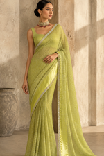 Load image into Gallery viewer, Checkered Viscose Georgette Saree : Pistachio Green
