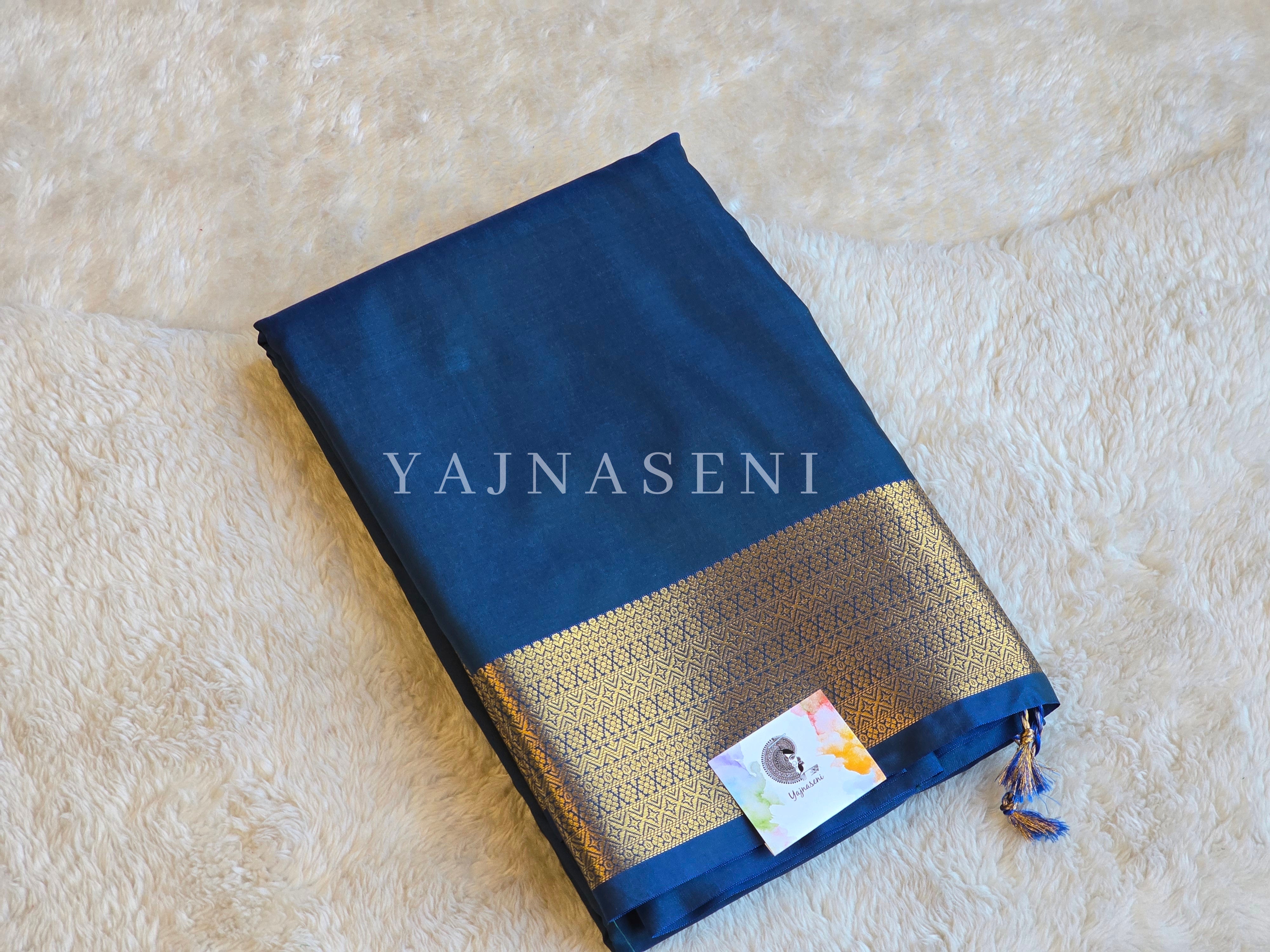 Minimalist Semi Silk Saree x Gold Zari - Peacock Blue