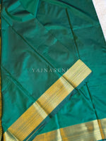 Load image into Gallery viewer, Minimalist Semi Silk Saree x Gold Zari - Bottle Green
