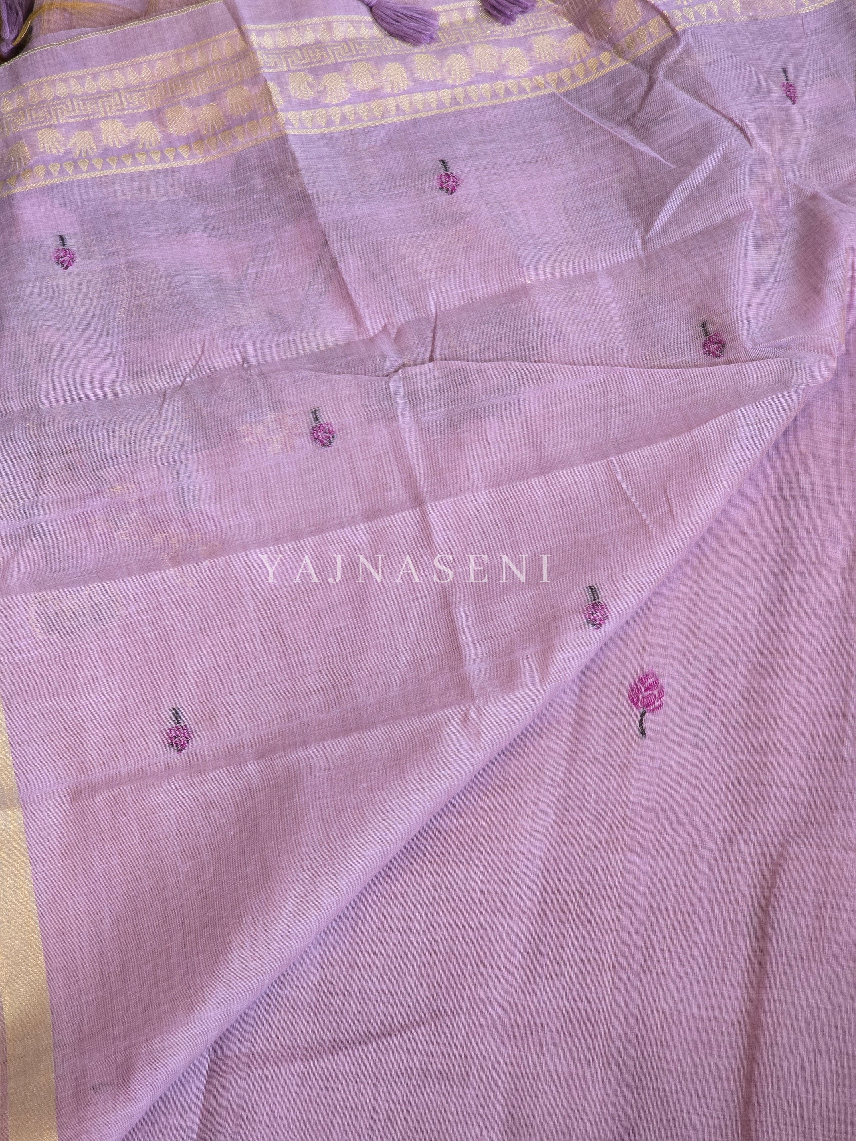 Linen Cotton Saree x Pichwai Tales - Purple