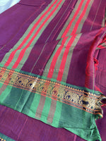 Load image into Gallery viewer, Narayanpet Mercerised Cotton Saree : Berry x Green
