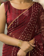 Load image into Gallery viewer, Chiffon Saree x Shimmery Tinsel : Maroon
