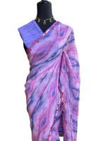Load image into Gallery viewer, Printed Chiffon Saree x Mirrors : Candy Floss
