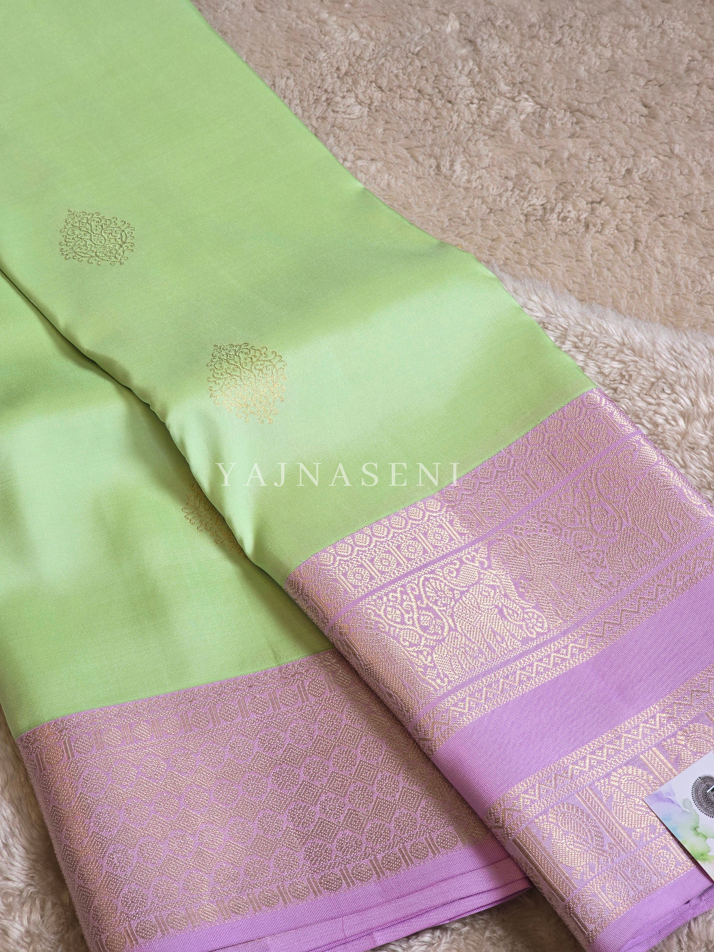 PASTEL ECHO - Pure Kanjivaram Silk Saree with Light Gold Zari