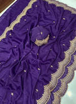 Load image into Gallery viewer, Chiffon saree x Embroidery x Pearls : Dark Purple
