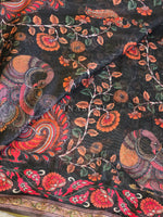 Load image into Gallery viewer, Linen Cotton x Kalamkari Print Saree - Black x Green

