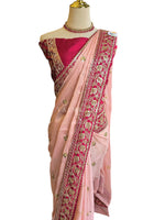 Load image into Gallery viewer, Chiffon Rangoli Semi Silk Saree x Embroidery : Pink Legacy
