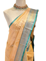 Load image into Gallery viewer, Annapakshi Border x Kattam Silk Cotton Saree : Apricot x Green
