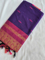 Load image into Gallery viewer, Kalyani Cotton Saree - Gold Zari : Violet x Mulberry x Pink
