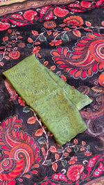 Load image into Gallery viewer, Linen Cotton x Kalamkari Print Saree - Black x Green
