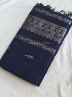 Load image into Gallery viewer, Kalyani Cotton Saree - Silver Zari : Dark Blue

