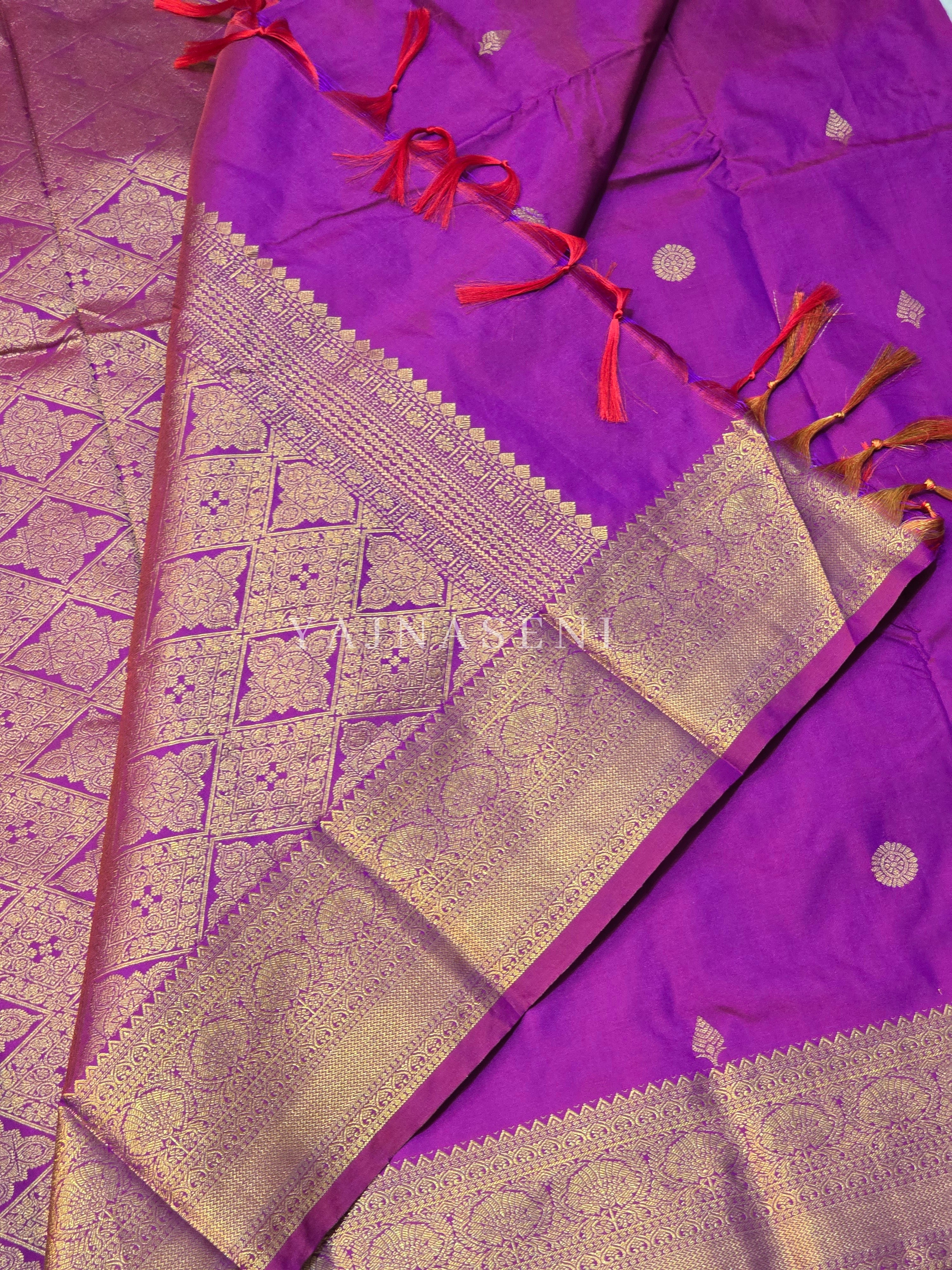 Luxe Edit x Semi Soft Silk Gold Zari Saree - Magenta Purple