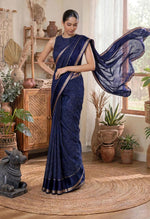 Load image into Gallery viewer, Checkered Viscose Georgette Saree : Navy Blue
