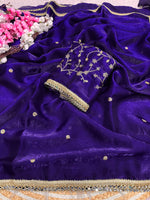 Load image into Gallery viewer, Satina Silk Saree x Embroidery blouse x Mirror Lace : Violet
